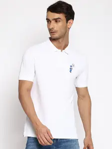 Lee Men White Polo Collar Slim Fit Cotton T-shirt