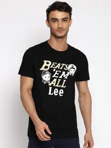 Lee Men Black & Yellow Typography Printed Slim Fit T-shirt