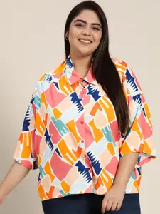 Sztori Women Plus Size Mustard Yellow & White Printed Casual Shirt