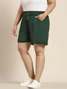 Sztori Women Plus Size Green Solid Shorts