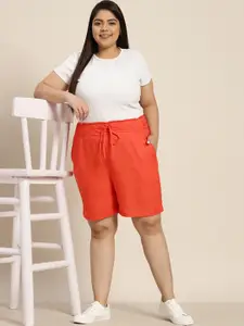 Sztori Women Plus Size Orange Solid Shorts