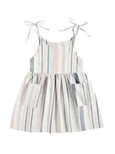 THE BABY ATELIER THE BABY ATELIER Girls Grey & Pink Striped Pure Cotton Nightdress