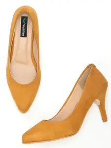 Walkfree Yellow Solid Suede Slim Heel Pumps