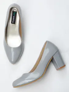 Walkfree Women Grey Solid Block Heel Pumps