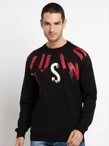 Status Quo Men Black Printed Cotton Lightweight Sweatshirt
