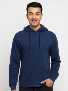 Status Quo Men Navy Blue Cotton Lightweight Hooded Sweatshirt