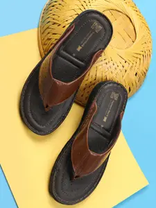 Red Chief Men Brown & Black Self Design Room Slippers