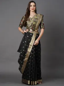 Mitera Black & Gold-Toned Ethnic Motifs Zari Banarasi Silk Cotton Saree