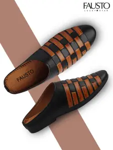 FAUSTO Men Black & Brown Striped Mules