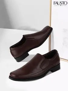 FAUSTO Men Brown Solid Leather Formal Slip-On Shoes