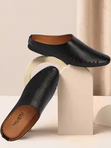 FAUSTO Men Black Perforations Mules