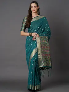 Mitera Teal & Blue Woven Design Silk Cotton Saree