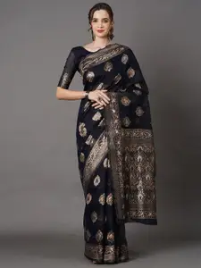 Mitera Black & Rose Gold Ethnic Motifs Zari Linen Blend Saree