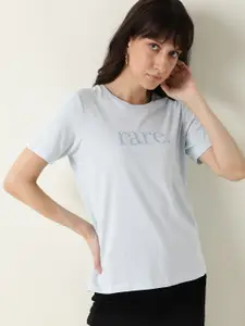 RAREISM Women Blue & wan blue Pure Cotton  Slim Fit T-shirt