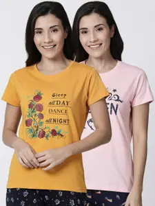 Kryptic Women Pack of 2 Printed Pure Cotton Lounge T Shirts