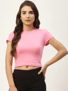 FEMEA Pink Solid Fitted Crop Top