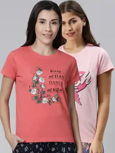 Kryptic Women Pack Of 2 Printed Pure Cotton Lounge T-Shirts