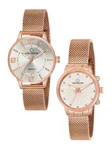 CARLINGTON Women Set Of 2 Multicoloured Dial & Stainless Steel Bracelet Analogue Watch CT2002 RoseWhite-CT2017 RoseWhite