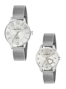CARLINGTON Women Set Of 2 Silver-Toned Dial & Stainless Steel Bracelet Analogue Watch CT2002 Silver-CT2006 Silver