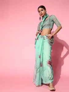 Saree mall Blue & Pink Floral Organza Sarees