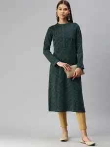 Global Desi Women Green & Brown Printed Kurta