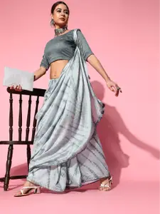 Saree mall Grey Tie and Dye Silk Blend Saree with Unstitched Blouse Piece