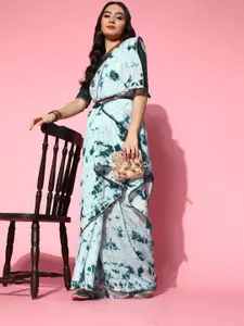 Saree mall Blue & Gold Dyed Striped & Crinkled Gotta Patti Silk Blend Sarees