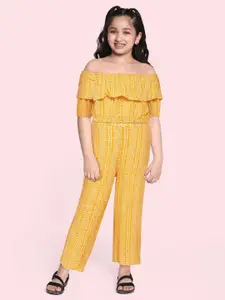 Global Desi Girls Mustard Yellow Off-Shoulder Printed Crop Top with Palazzos