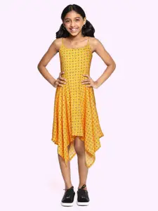Global Desi Girls Mustard Yellow Printed High-Low Dress