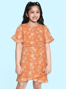Global Desi Orange Ethnic Motifs Layered A-Line Dress
