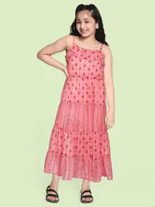 Global Desi Pink Ethnic Motifs A-Line Maxi Dress