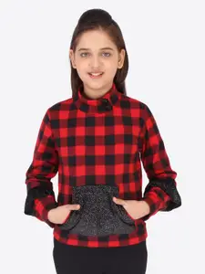 CUTECUMBER Girls Red Checked Sweatshirt