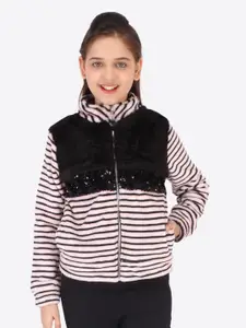 CUTECUMBER Girls Pink Striped Sweatshirt