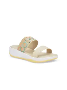 SALARIO Cream-Coloured Printed Comfort Sandals