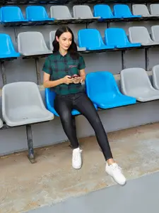 Harvard Women Green & Black Tartan Checked Casual Shirt