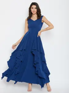 Berrylush Women Blue Crepe Maxi Dress