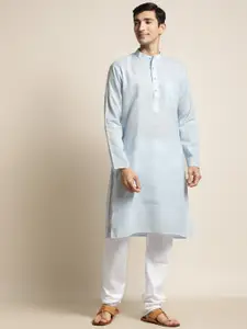 SOJANYA Men Blue & White Solid Kurta with Pyjamas