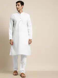 SOJANYA Men White Self Checked Kurta with Churidar