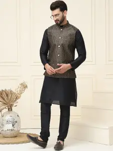 SOJANYA Men Black Solid Kurta with Churidar & Nehru Jacket