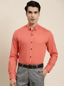 SOJANYA Men Coral Orange Cotton Classic Regular Fit Formal Shirt