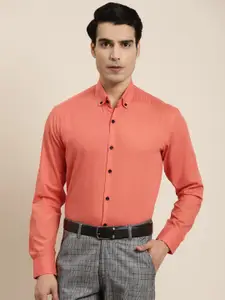 SOJANYA Men Coral Orange Cotton Classic Regular Fit Formal Shirt