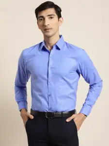 SOJANYA Men Blue Cotton Linen Classic Fit Solid Formal Shirt