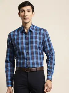 SOJANYA Men Blue Cotton Classic Fit Checked Formal Shirt