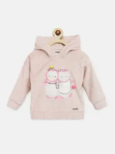 Nauti Nati Girls Pink Polar Fleece Hooded Sweatshirt with Applique & Embroidered details