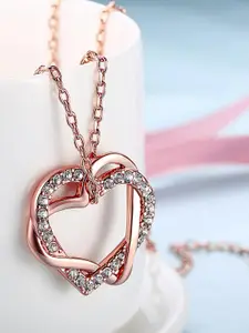 Yellow Chimes Yellow Chimes Rose Gold-Plated Embracing Hearts-in-Love Austrian Crystal Pendant With Chain