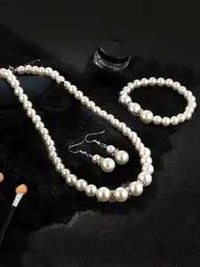 Yellow Chimes Womens White Pearl Necklace & Bracelet Jewellery Set