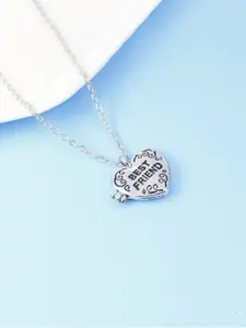 Yellow Chimes Yellow Chimes Rhodium-Plated Silver-Toned Heart-Shaped Pendant With Chain