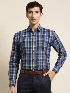 SOJANYA Men Blue & White Cotton Tartan Checked Classic Regular Fit Formal Shirt