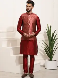 SOJANYA Men Maroon Kurta with Pyjamas & Nehru Jacket