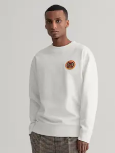 GANT Men White Self Design Sweatshirt